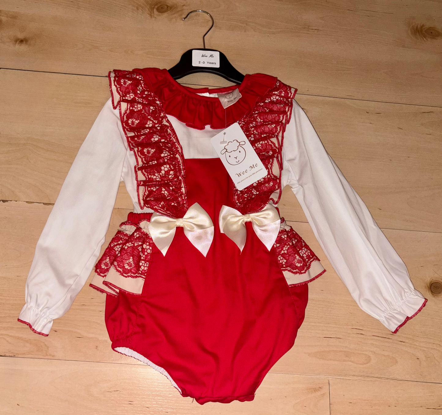 Wee Me Red Cream Frilly Romper
