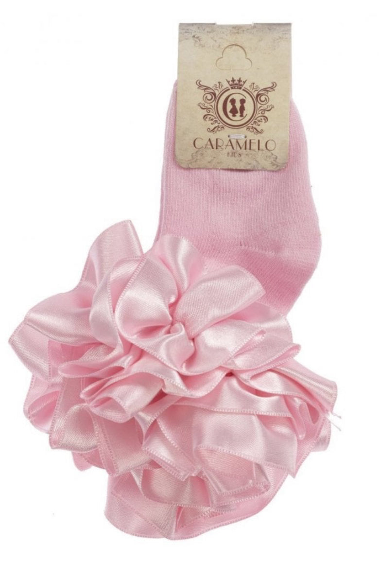 Caramelo Pink Satin Frill Socks