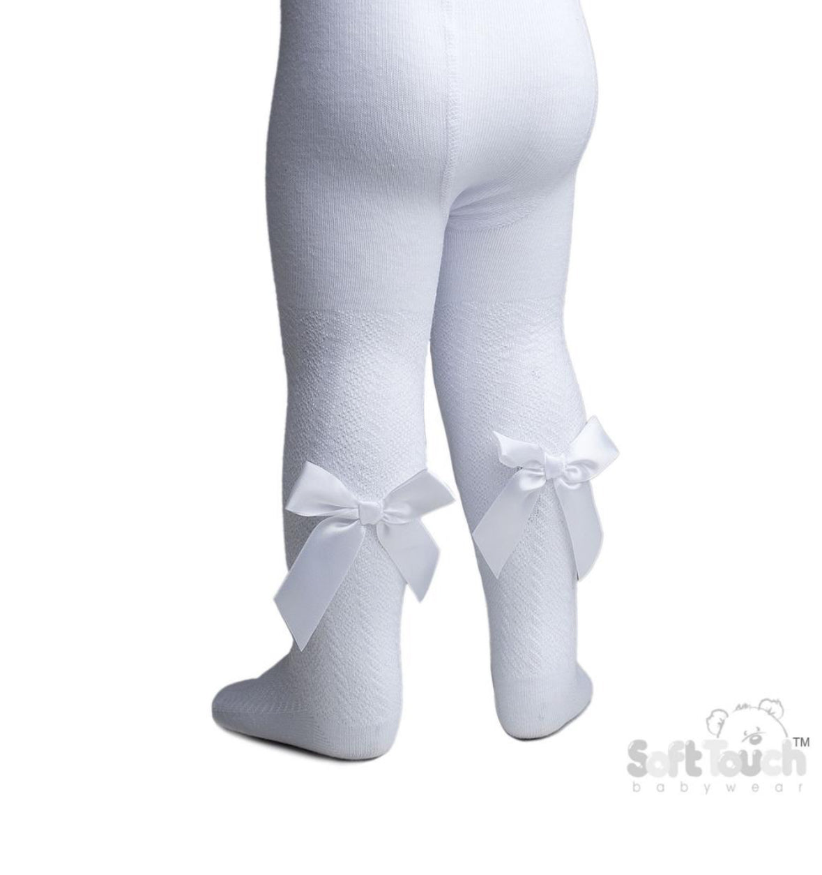 Baby girl White Jacquard tights with long bows