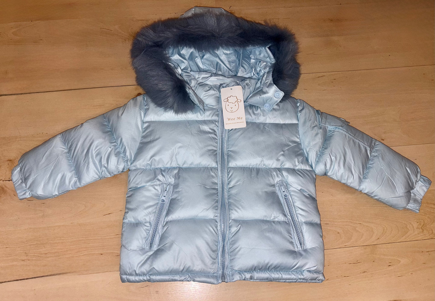 Baby Boy Blue Puffer Coat With Fur Hood