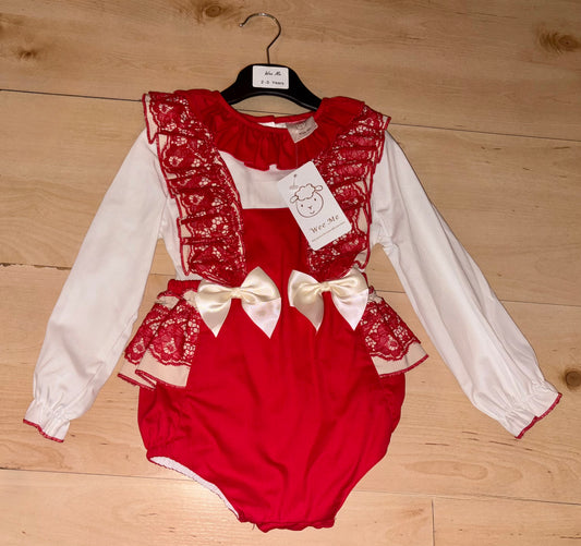 Wee Me Red Cream Frilly Romper