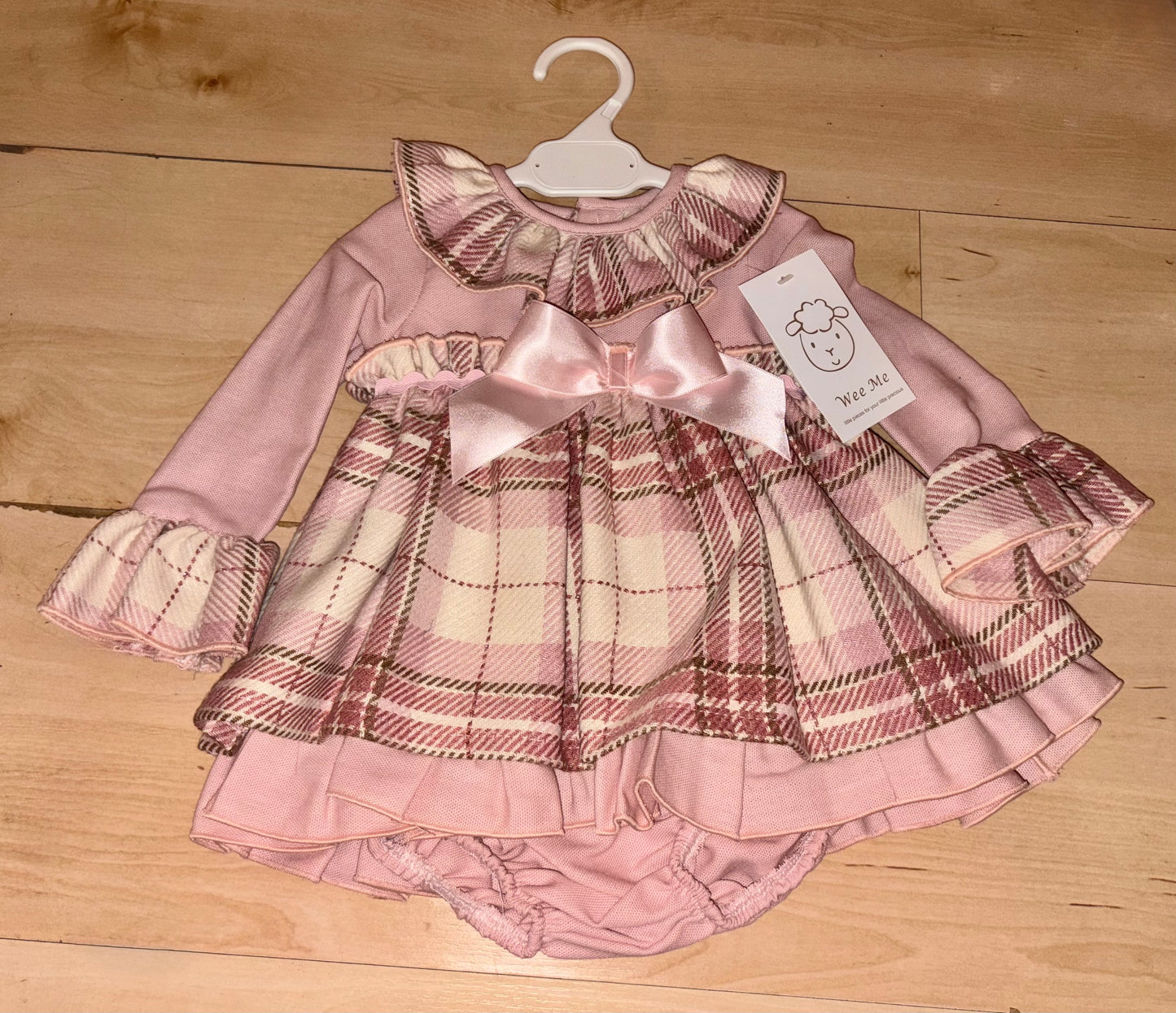 Pink Tartan Woven Puff Dress