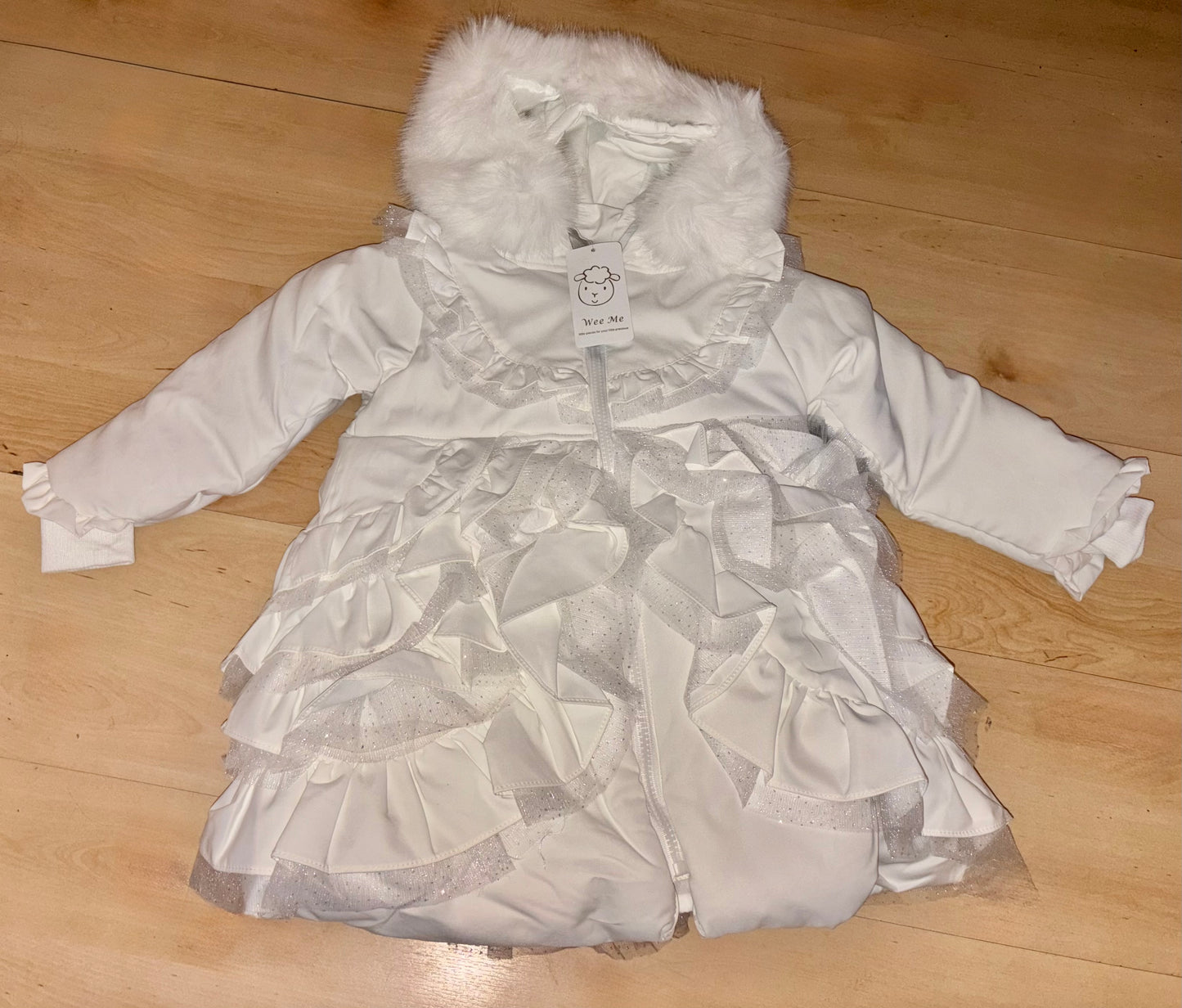 Wee Me White Frilly Puff Coat