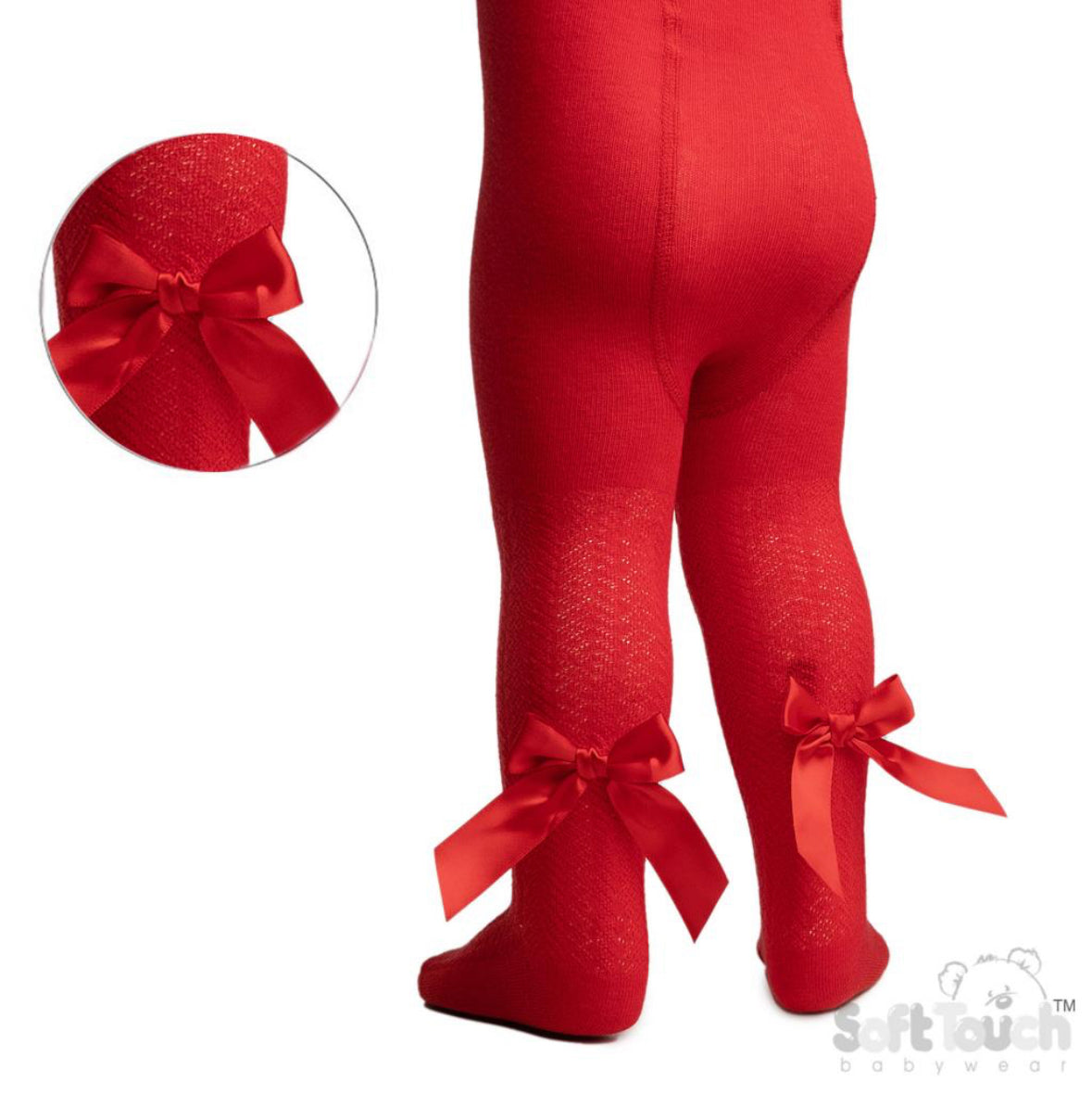 Baby girl Red jacquard tights with long bows