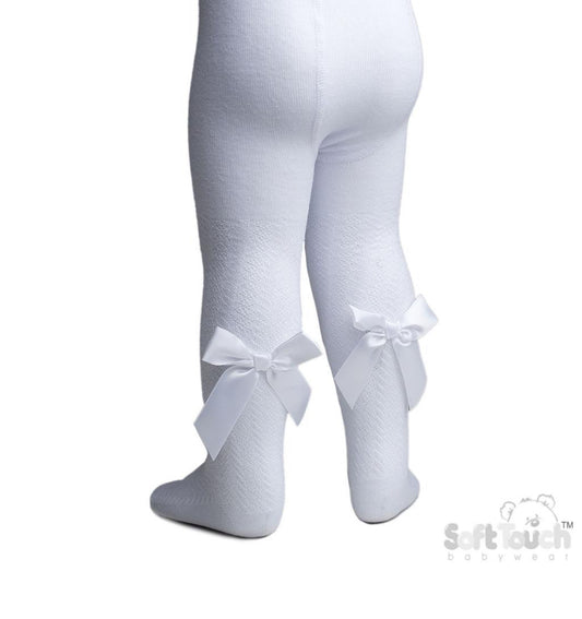 Baby girl White Jacquard tights with long bows