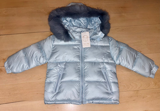 Baby Boy Blue Puffer Coat With Fur Hood