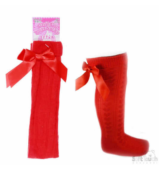 Red heart bow knee high socks