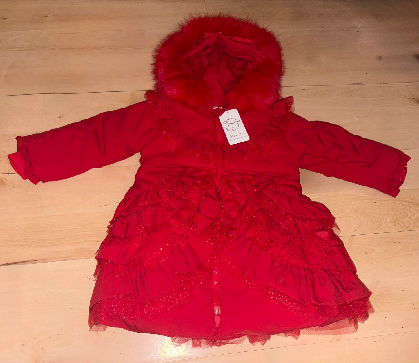 Wee Me Red Frilly Puff Coat