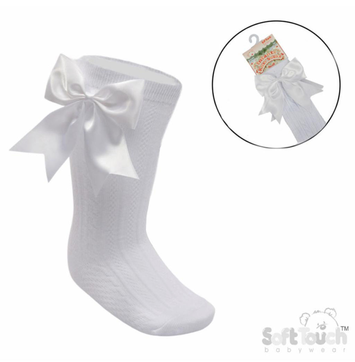 White Knee high bow socks